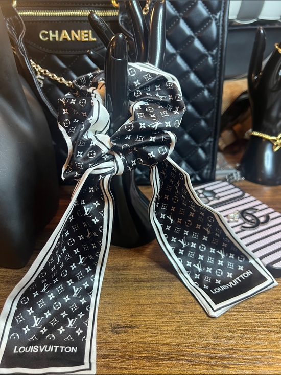 None Accessories - Black and White Monogram Silk Scarf Bow